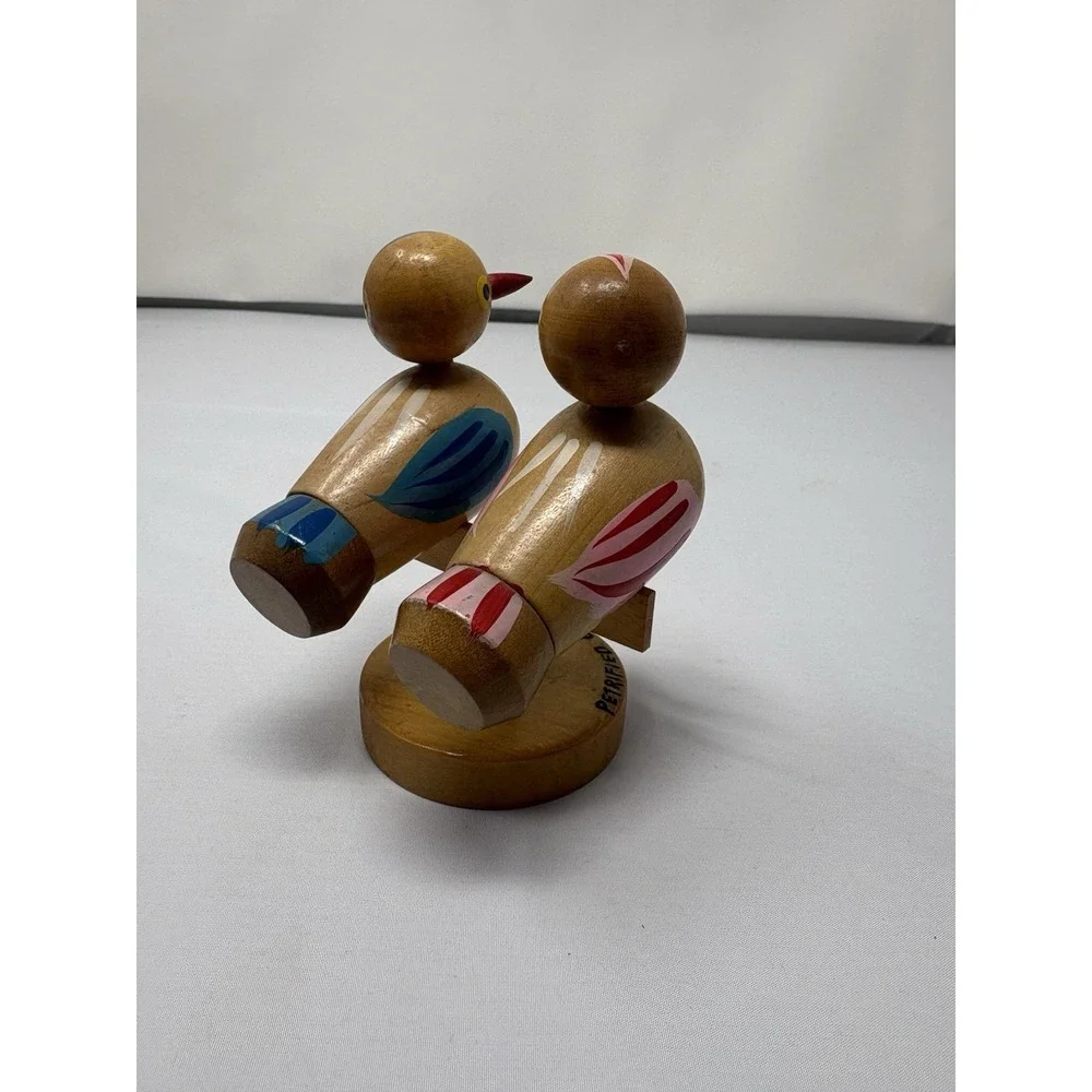 Vintage Hand Painted Wooden Birds Perch Stand‎ Salt & Pepper Retro MCM Unique